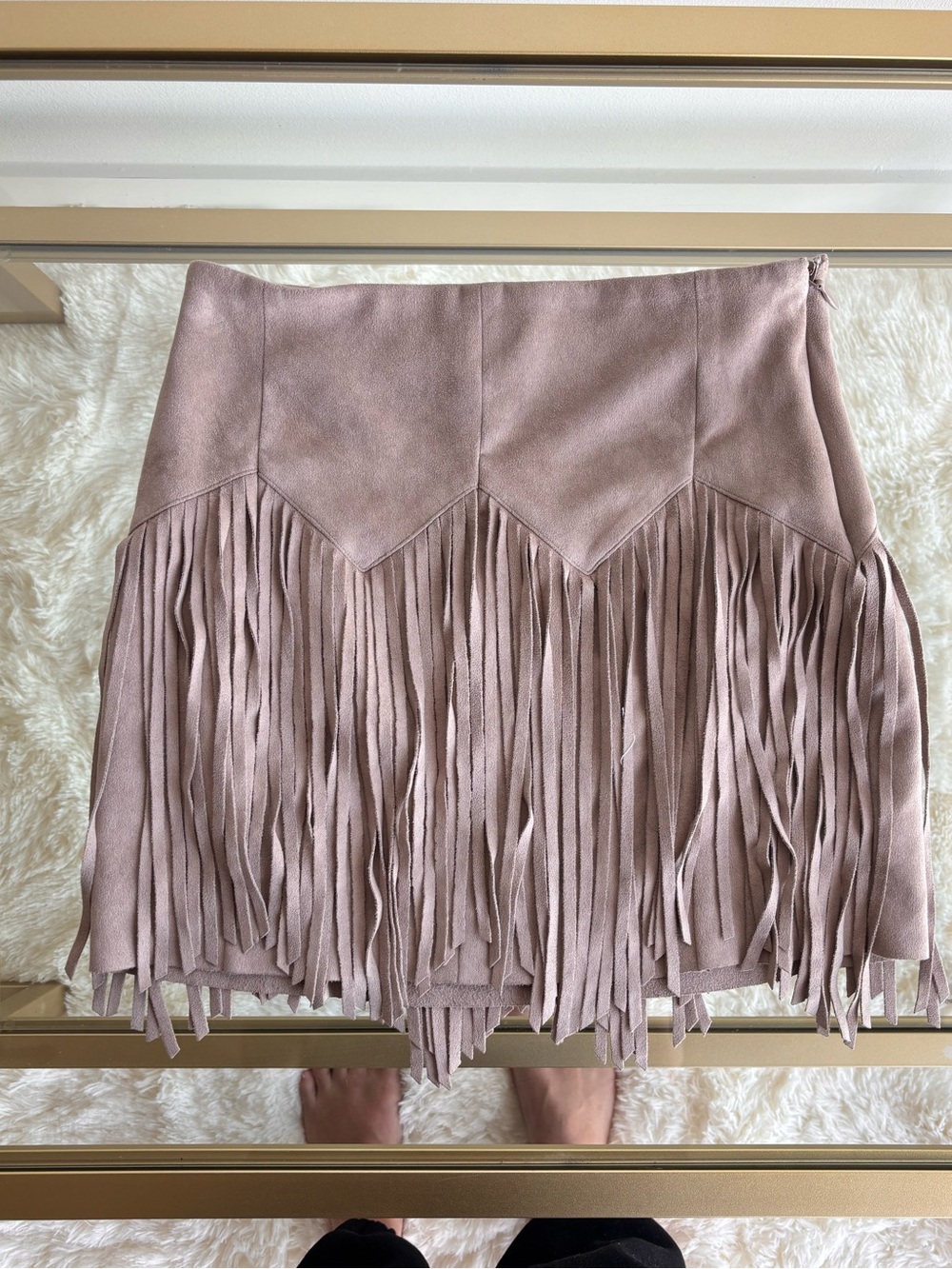 Bebe Mauve Fringe Suede Mini Skirt size 0